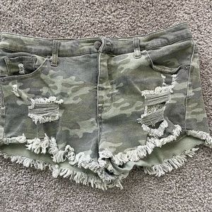 Camo high rise shorts.